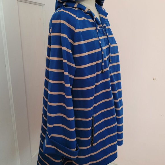 For Cynthia Blue and Tan Stripe Hooded High Low Jacket. Size XL - Picture 6 of 12